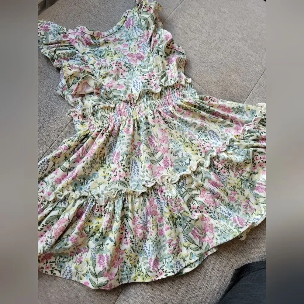 Nanette Lepore Girls 12 Month Dress Smocked Floral Sleeveless Ruffle Cottagecore